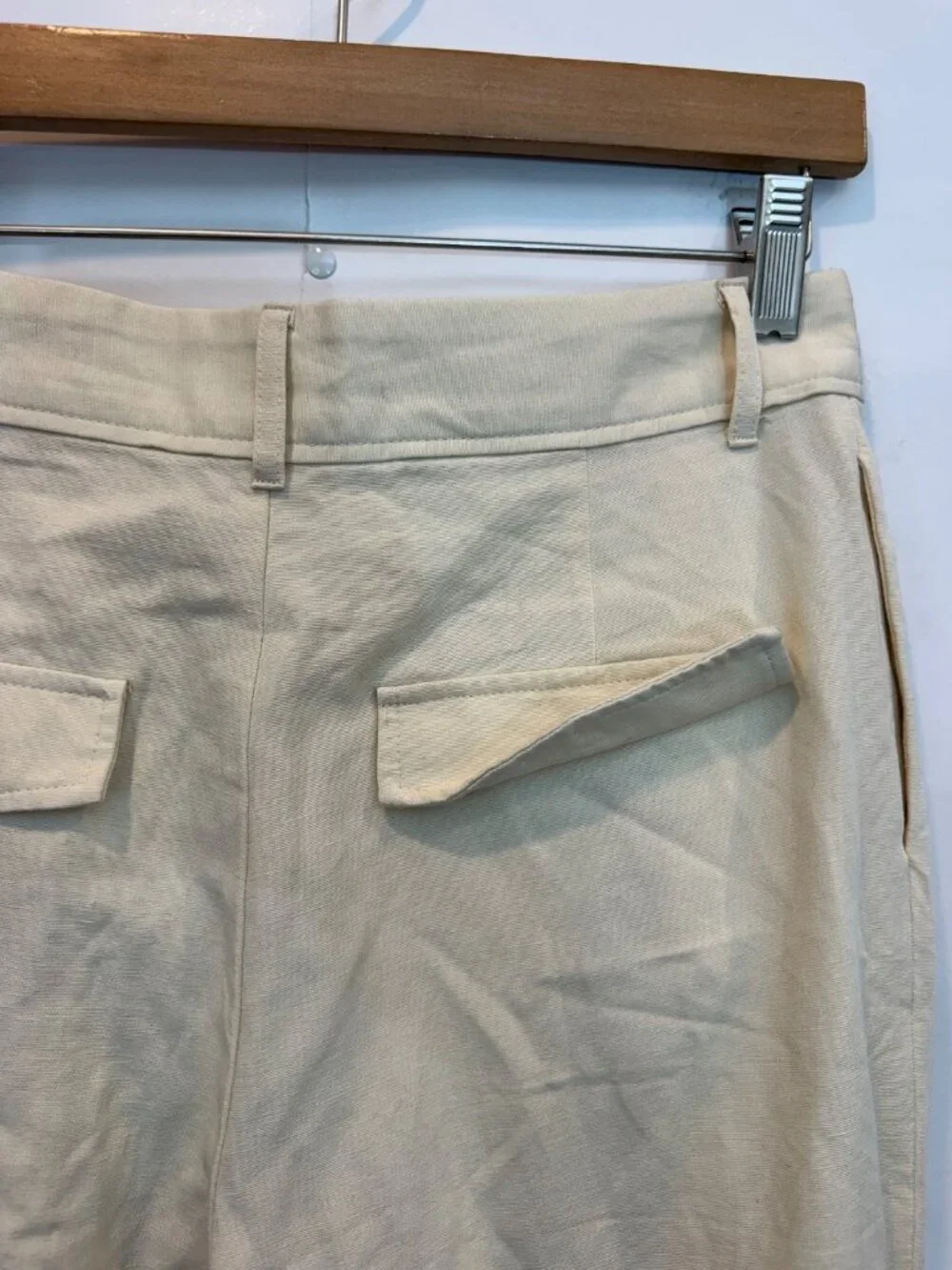 Zara Women's High Rise Pleated Wide Leg Pant Size XS Vanilla White Linen Blend